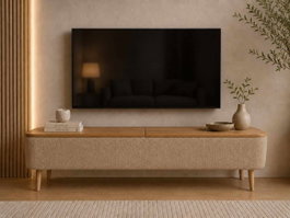 Hanah Home Sarven Soporte para TV Beige con Otomano